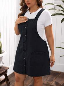 EMERY ROSE Große Größen Lässig Denim Kleid mit Knopfleiste vorne