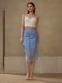 MOTF PREMIUM Rok Belahan Bertabur Berlian Imitasi - Biru - View 5
