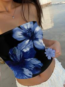 Aloruh 女士休闲花卉印花紧身上衣，适合夏季、度假风格、春假、机场沙滩装