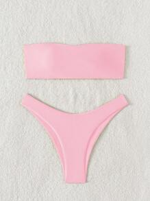 Swim Basics 女士纯色抹胸性感比基尼泳装套装，适合夏季海滩