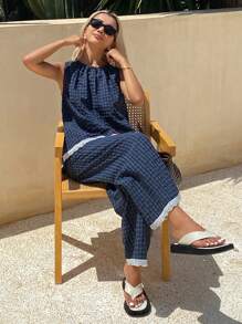 Livesso Women Two Pieces Outfits For Daily Wear Vacation - Navy Blue - View 5