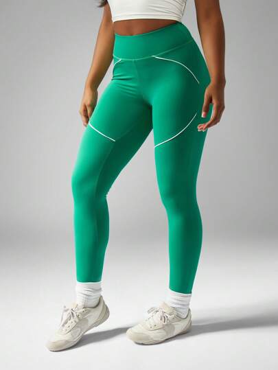 MISSGUIDED Leggings activos de cintura alta con power performance y ribetes contrastantes, pantalones para hacer ejercicios, entrenamiento, correr, gimnasio y yoga con control de humedad