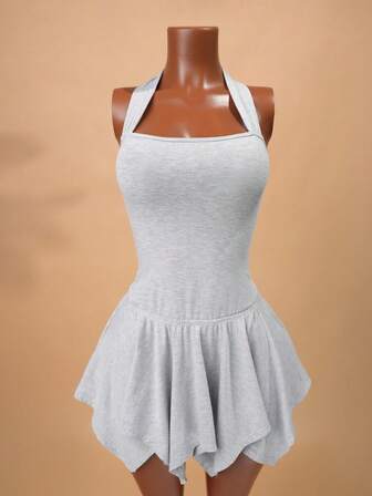 BamGleam 夏季新款修身喇叭裙性感吊带背心，后背交叉带，不对称连衣裙，舒适棉质，适合休闲外出、体育活动、约会、夜晚、摄影、派对、郊游和居家