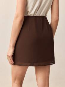 BizChic Women's Brown And Gold Embellished Skirt,Elegant Autumn Cocktail Party Skirt,Night Out Wedding Guest Business Casual Everyday Wear,90s Vintage Skirt - Yellow - View 7