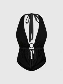 ROMWE Heavily Embroidered Sequin Beachwear Backless Draped Neck Women's Tank Top - Black - View 2