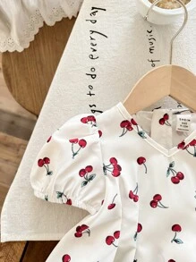 SHEIN LMoss Kids Babygirl 花卉印花短袖上衣和松紧腰裤两件套服装，夏季 - 彩色 - 查看 3