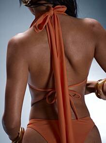 Musera Resort Choker Halter Neck Bikini Set Bathing Suits  Summer Sexy Festival Holiday Ibiza Rave Boho Beach Swim Vacation Beaded Escapade Spring - Orange - View 6