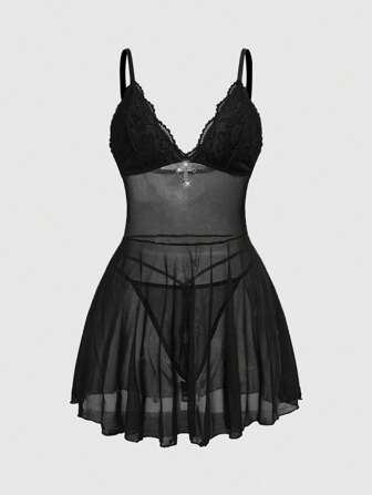 Goth Conjunto de lencería sexy para mujer con decoración de encaje negro, malla y cruz de estilo gótico oscuro