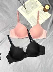 SHEIN 2件装隐形光滑舒适无钢圈文胸，带提升效果，适合女士 - 彩色 - 查看 7