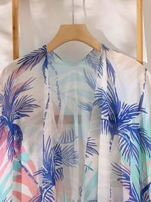 Swim Lushoire 女士度假随机热带植物印花时尚和服开衫 - 彩色 - 查看 3