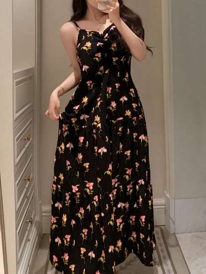 DAZY 花卉印花褶饰设计超长睡袍女式睡衣