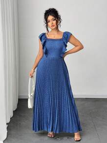 Elenzga Váy du lịch mùa hè dệt kim thanh lịch cỡ lớn dành cho nữ - Màu xanh lam - Xem 4