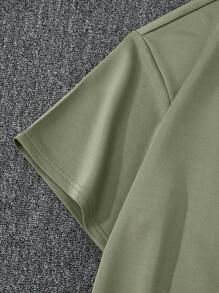 Manfinity Homme 2pcs/Set Plus Size Men Solid Color Short Sleeve T-Shirt And Shorts, Cozy Outfits - Army Green - View 5