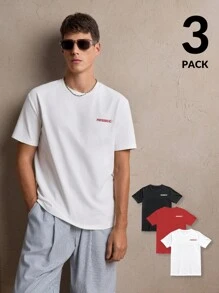 AKNOTIC Set de 3 camisetas de manga corta de punto casuales y holgadas para jóvenes, para uso diario