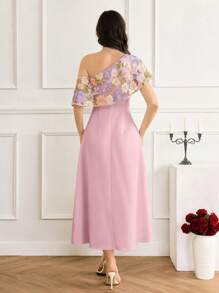 Modelyn Vestido de verano de longitud media elegante con bordado colorido y estampado floral en color albaricoque, apropiado para ceremonia de graduación y fiesta de cóctel - Rosa - Ver 6