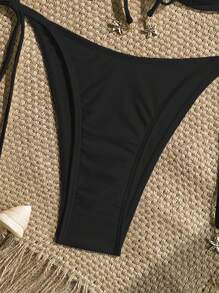 Swim Mod Bộ đồ bơi 2 món Springbreak: Áo bra ren màu trơn và quần bơi xoắn bên hông, Bộ bikini đi biển mùa hè dễ thương dành cho nữ - màu đen - Xem 4