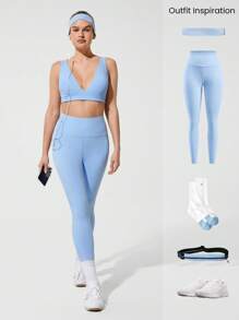 GLOWMODE FeatherFit™ Studio Crush V-Neck Collar Removable Cups Crossover Sports Bra Low Impact Yoga Pilates Barre Studio Daily Casual Wear