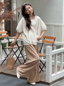 Dazy Kids Teen Girl Girl Crew Neck Woven Short Sleeve Shirt And Long Pants Set, Summer - Apricot - View 7