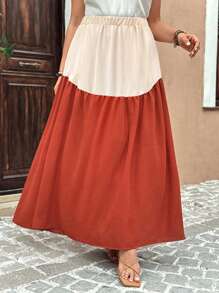 EMERY ROSE 大码休闲日常撞色松紧腰宽松半身裙 - 彩色 - 查看 4