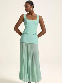 Aveloria Rosie French Vintage Elegant & Graceful Lady Style Loose Sleeveless Chiffon Splice Pleated Hem Waist Decorated Dress