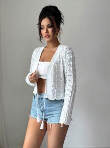 Breezaya Asymmetric Front Panel Lace-Up Cardigan Fall Winter Cloth For Women - White - View 3