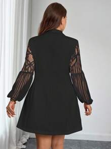 Celure Robe De Costume Double Boutonnage Cordon De Style Châle À Manches Lanterne En Dentelle Pour Grande Taille