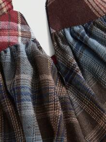 ROMWE J-Fashion 无袖复古格子拼布蕾丝网眼 Y2K 不对称下摆低腰街头风连衣裙，适合夏季海滩、毕业典礼、复活节、音乐会、纳什维尔度假 - 棕色 - 查看 4