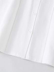 SHEIN Tween Girls Summer Stripe Short Sleeve Single-Breasted Casual Denim Dress - White - View 5