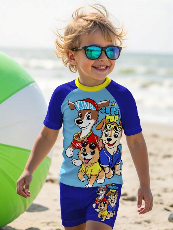SHEIN Kleine Jungen Lässig Loose-Fit Rundhals Kurzarm T-Shirt und Shorts Badehose Set, geeignet für den Sommer