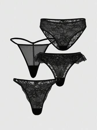 Goth 4pc Set Dark Gothic Lace Thong Panties