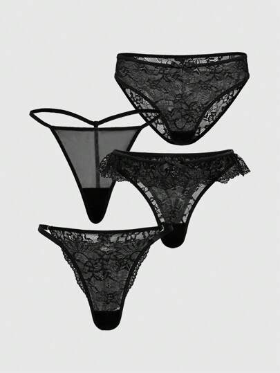 Goth 4pcs Set Dark Gothic Lace Thong Panties