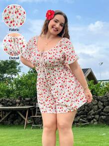 SHEIN EZwear Damen Große Größen leichte Erdbeer Muster Lässig Jumpsuit für Sommerurlaub