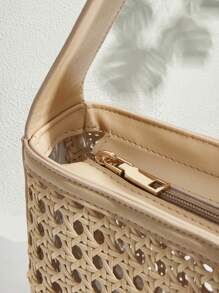 SHECARRY 女士时尚优雅百搭简约夏季镂空藤条手提包 - 杏色 - 查看 5