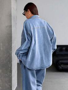 SHEIN ICON Plus Size Women Loose Fit Distressed Denim Jacket - Light Wash - View 2