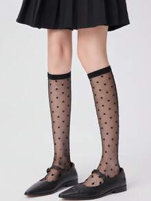 ROMWE Kawaii Luftdurchlässige asymmetrische Knöchelsocken mit schwarz-weißen Punkten, lässige und vielseitige Mode für Frühling/Sommer