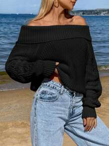 EURMUSE Women Long Sleeve Bardot Neck Sweater - Black - View 3