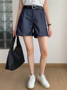 DAZY Women Summer Cuffed Loose Urban Casual Denim Shorts - Dark Wash - View 2