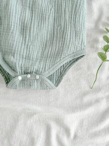 SHEIN 男婴夏季绿色100%纯棉柔软舒适连体衣，适合0-18个月婴儿日常及户外活动穿着，也适合度假及户外活动 - 綠色 - 查看 5