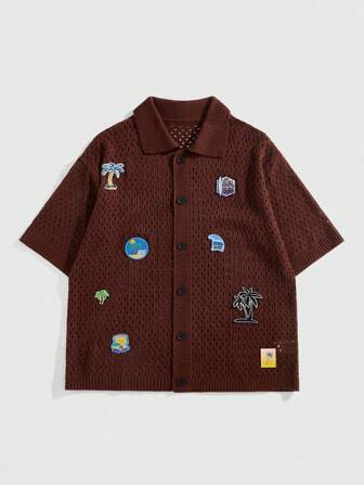 Street Life Vacation Men's Oversized Knit Shirt Short Sleeve Knit Top