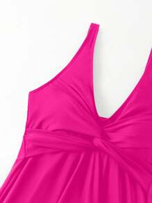 Swim Lushoire Falda de baño sólida y sexy con diseño de torsión que coincide con la Bottom, para vacaciones - Rosa Fucsia - Ver 7