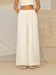 SHEIN MOD Women's Apricot Loose Wide Leg Casual Pants With Mesh Panels - Apricot - View 3