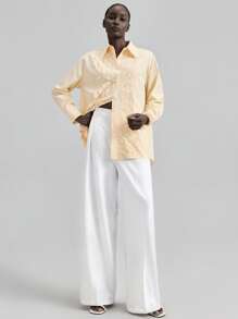 Ontre 2025 女士宽松波浪下摆衬衫，优雅百搭的春季休闲衬衫，欧洲夏季商务休闲装，海滩度假装，生日派对装，教师装，奶油黄色办公室装 - 黃色 - 查看 2