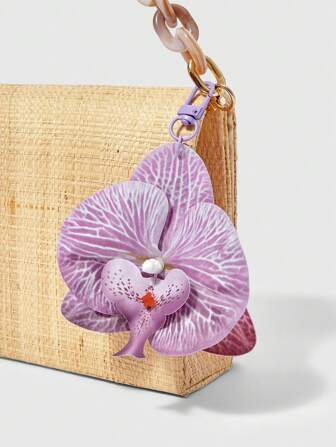 Kawaii 1 pieza Llavero con dije de bolsa de playa estilo bohemio con flores tropicales para vacaciones