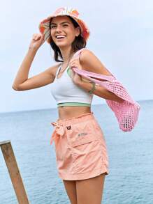 SHEIN In My Nature Damen Lässig Shorts mit Tunnelzug Taille für den Outdoor Bereich, Sommer