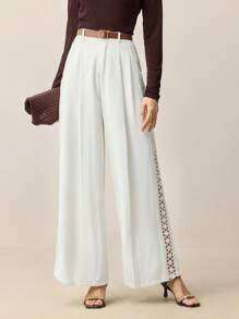 BizChic 女士时尚优雅简约白色褶皱阔腿裤 - 白色 - 查看 1