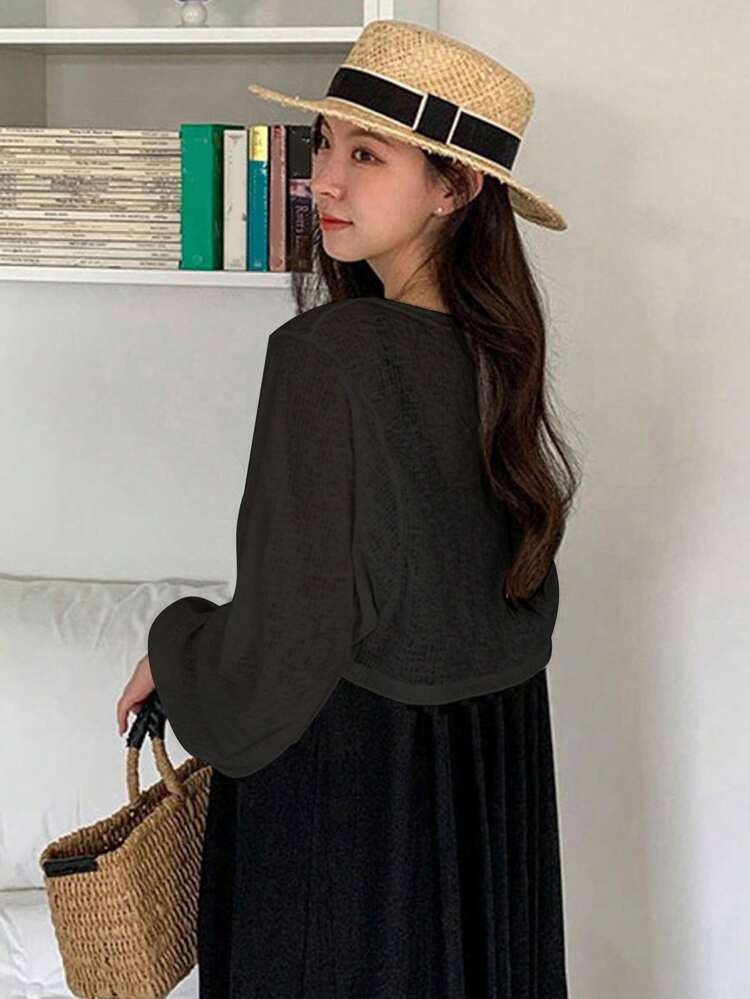 Women Open Front Tie Solid Color Cardigan Outerwear T-Shirt Summer Long Sleeve Women Tops