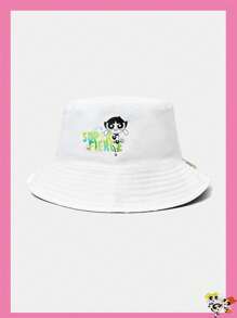 THE POWERPUFF GIRLS X SHEIN Mũ xô họa tiết hoa mao lương dễ thương có thể đảo ngược, thiết kế giản dị - màu xanh lá - Xem 2