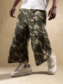 SUMWON 宽腿工装风格牛仔短裤 破洞休闲街头风 夏季节日磨边实用牛仔短裤 - 綠色 - 查看 3