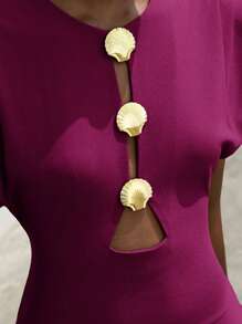 Aveloria Modichic Vestido con hebilla metálica hueca en la cintura y hombros dramáticos para mujer - Morado - Ver 2