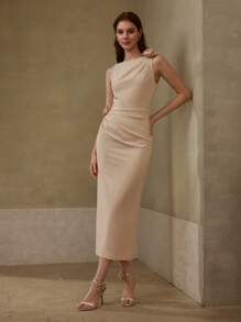 MOTF PREMIUM Elegantes Maxi-Kleid mit stereoförmiger Blume und Schlitz für den täglichen Gebrauch